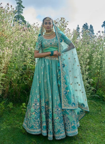 Sky Blue Viscose Engagement Lehenga Choli with Heavy Embroidery Work