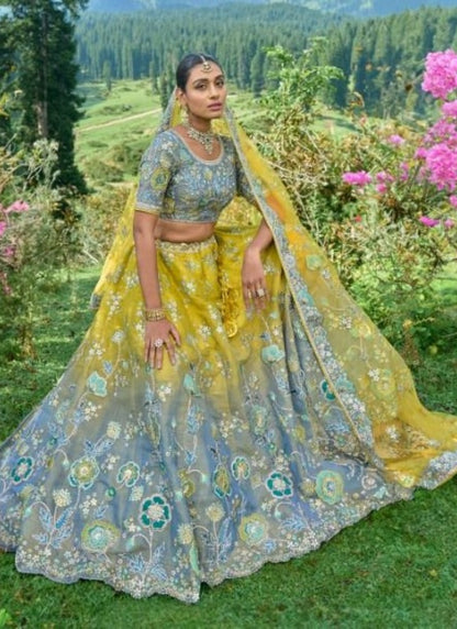 Yellow Viscose Engagement Lehenga Choli with Heavy Embroidery Work-2