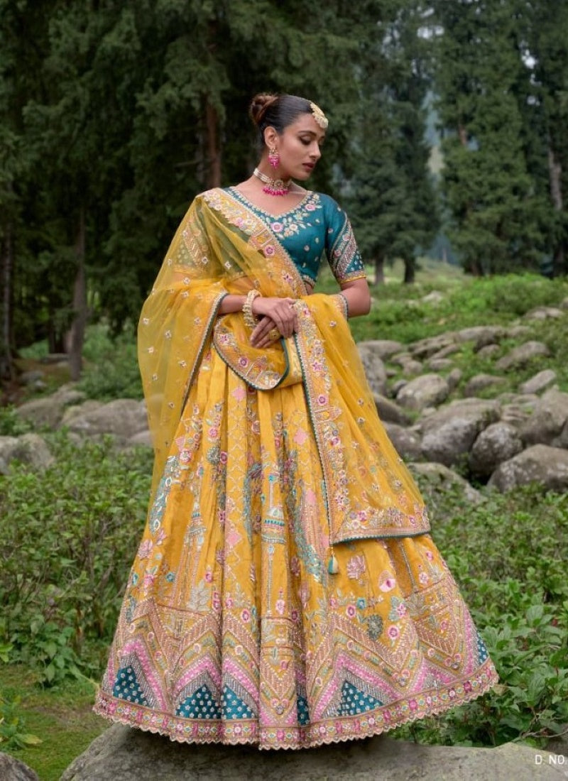 Yellow Viscose Engagement Lehenga Choli with Heavy Embroidery Work