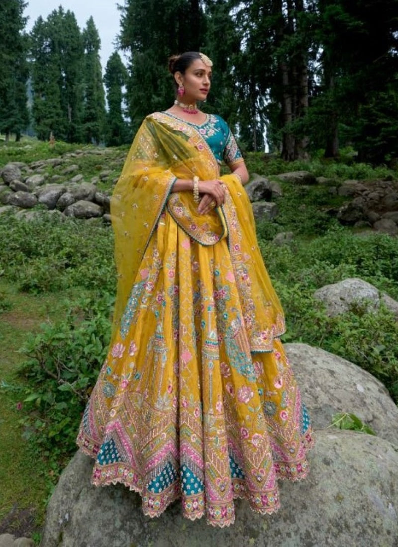 Yellow Viscose Engagement Lehenga Choli with Heavy Embroidery Work-2