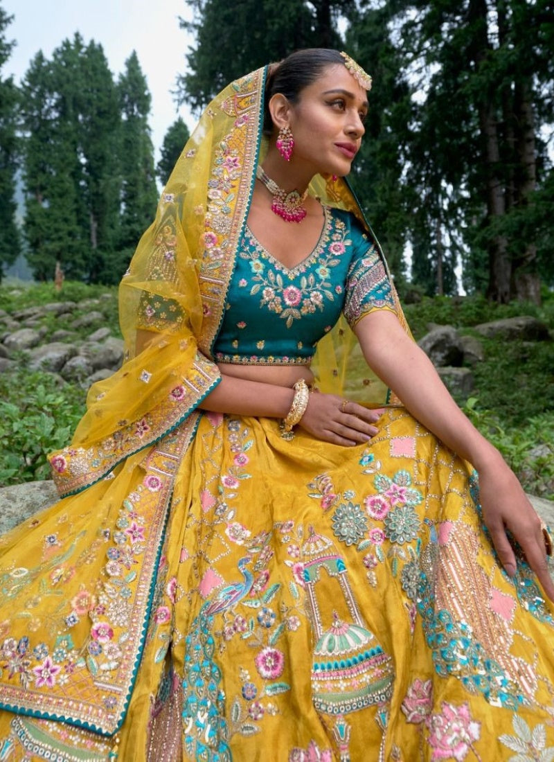 Yellow Viscose Engagement Lehenga Choli with Heavy Embroidery Work-2