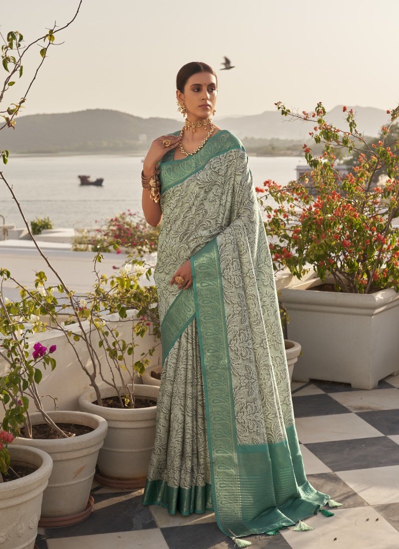 Light Green Silk Digital Printed Saree