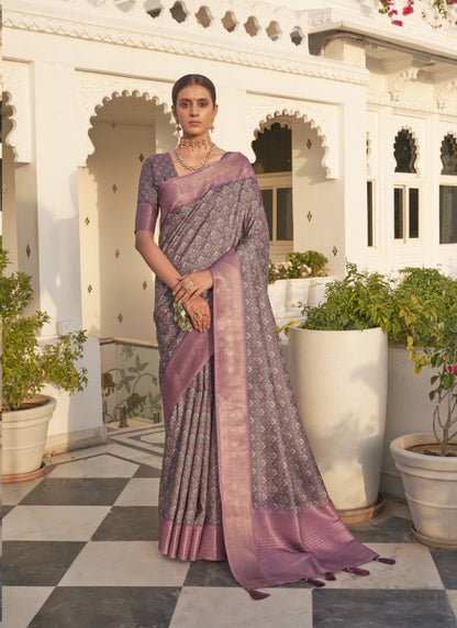 Purple Silk Digital Printed Saree