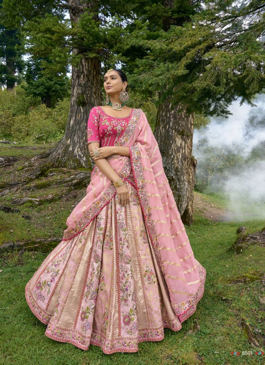 Pink Silk Wedding Lehenga Choli With Heavy Embroidery and Gota Work