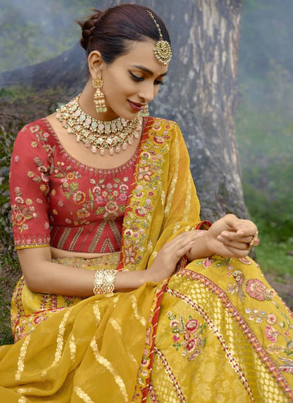 Yellow Silk Wedding Lehenga Choli With Heavy Embroidery and Gota Work-2