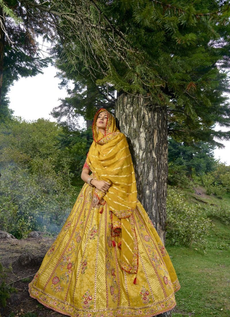 Yellow Silk Wedding Lehenga Choli With Heavy Embroidery and Gota Work