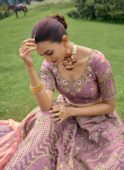 Light Purple Silk Wedding Lehenga Choli With Heavy Embroidery and Gota Work-2