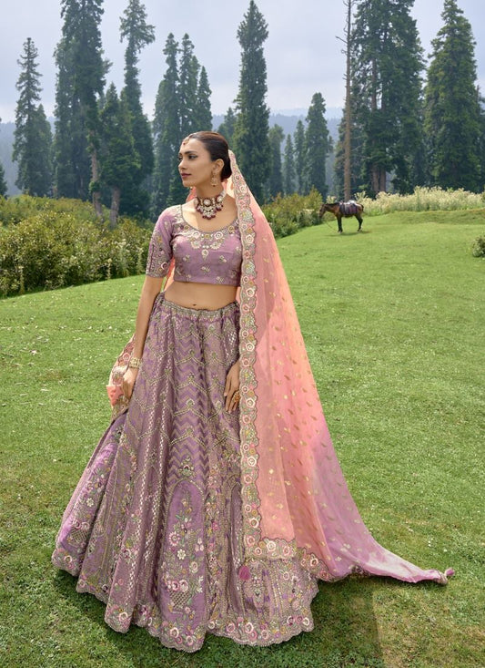 Light Purple Silk Wedding Lehenga Choli With Heavy Embroidery and Gota Work