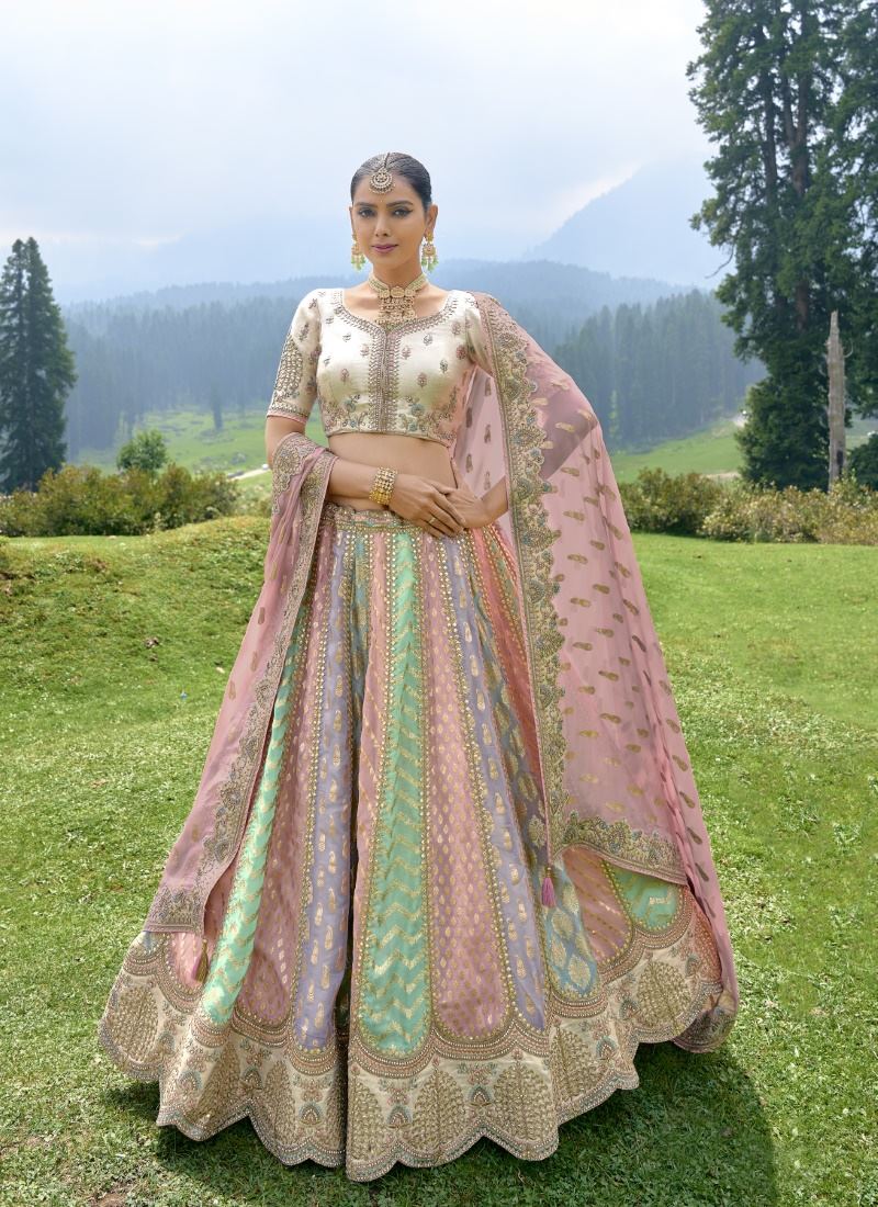 Multi Color Silk Wedding Lehenga Choli With Heavy Embroidery and Gota Work-2