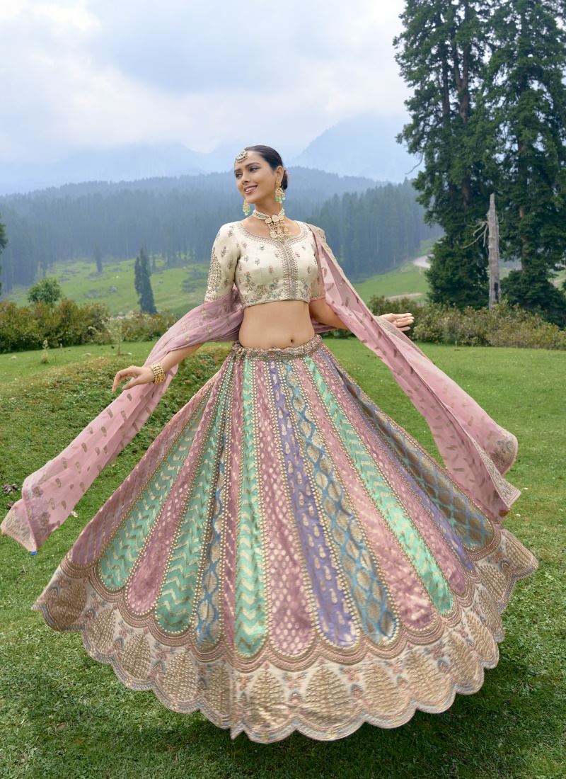 Multi Color Silk Wedding Lehenga Choli With Heavy Embroidery and Gota Work
