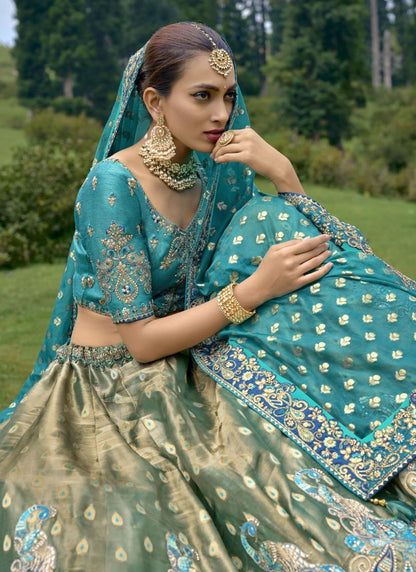 Blue Silk Wedding Lehenga Choli With Heavy Embroidery and Gota Work-2