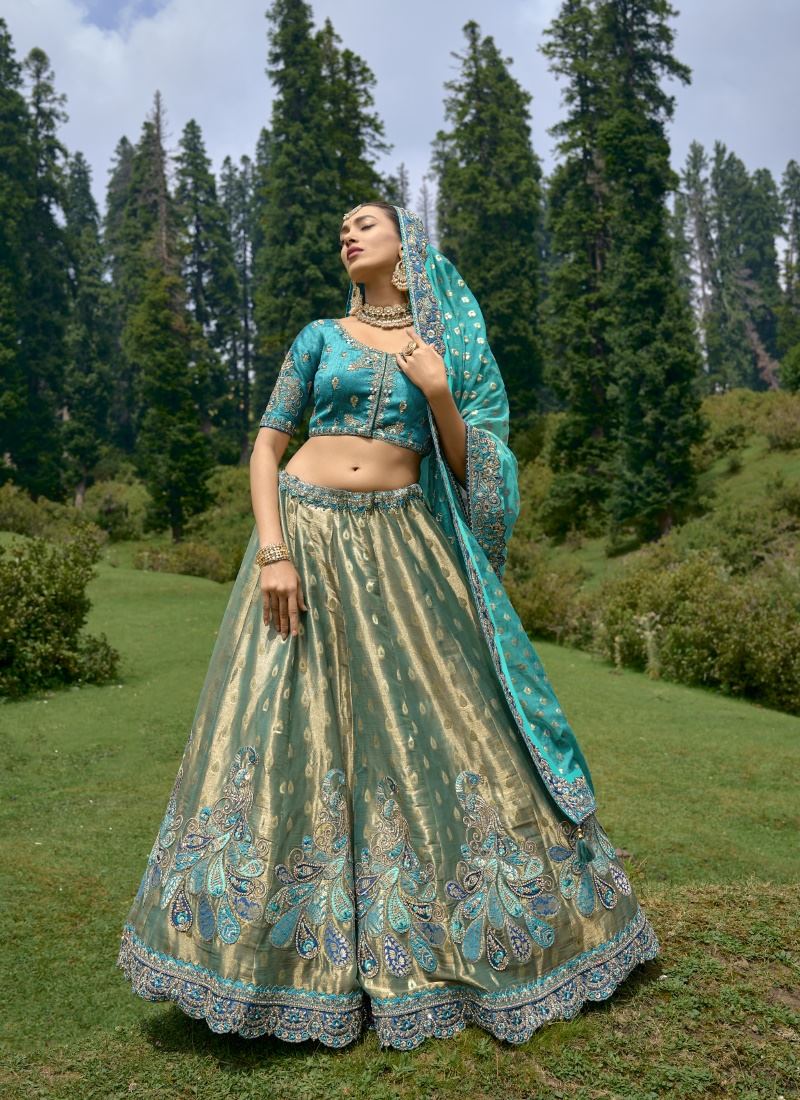 Blue Silk Wedding Lehenga Choli With Heavy Embroidery and Gota Work-2