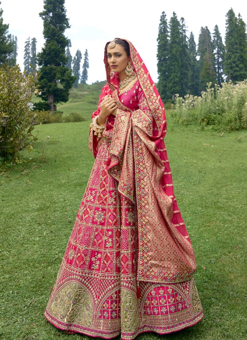 Pink Silk Wedding Lehenga Choli With Heavy Embroidery and Gota Work
