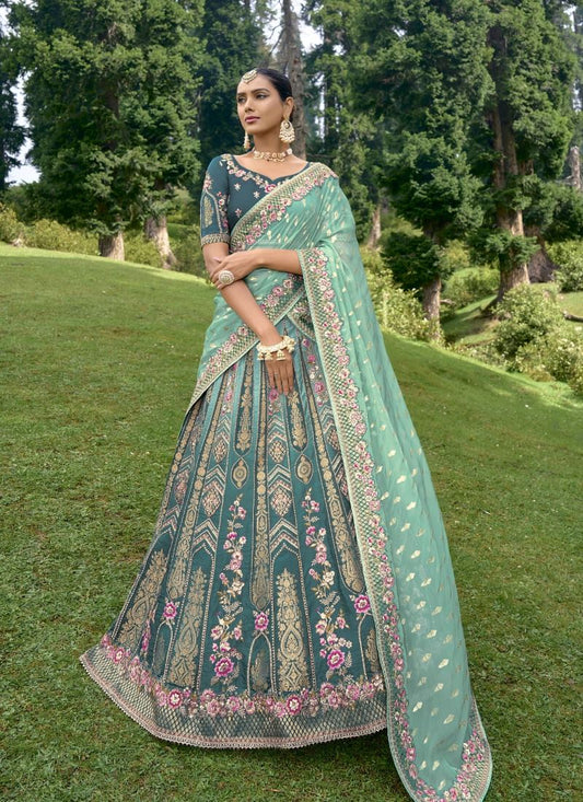 Blue Silk Wedding Lehenga Choli With Heavy Embroidery and Gota Work