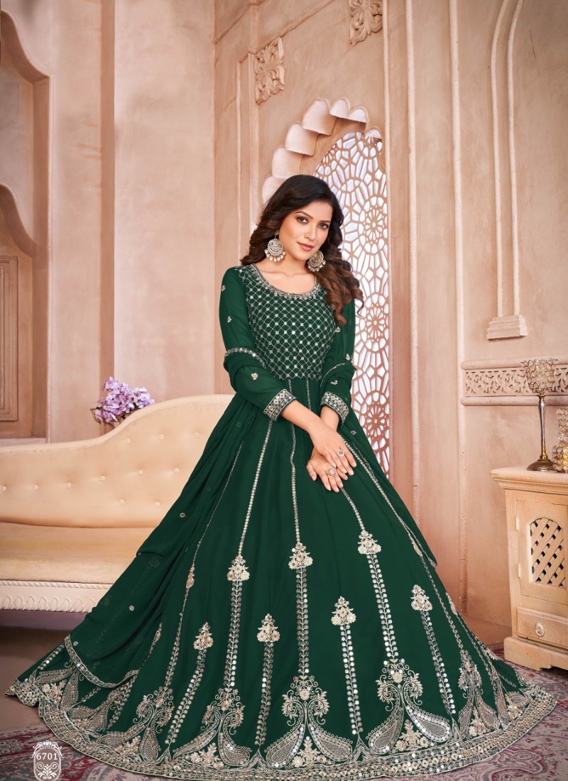 Green Georgette Anarkali Suit with Embroidered Work-2