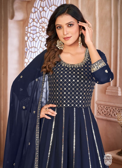 Blue Georgette Anarkali Suit with Embroidered Work-2