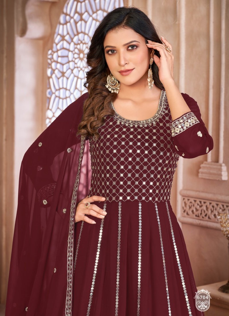 Maroon Georgette Anarkali Suit with Embroidered Work-2