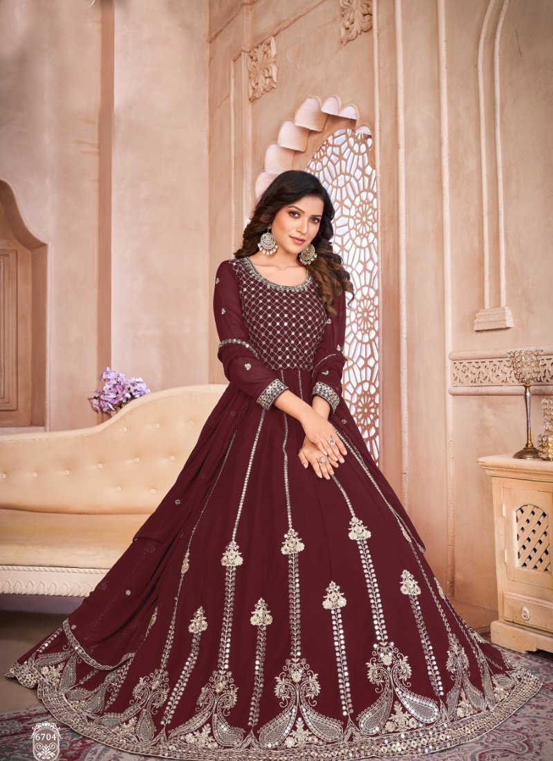 Maroon Georgette Anarkali Suit with Embroidered Work-2