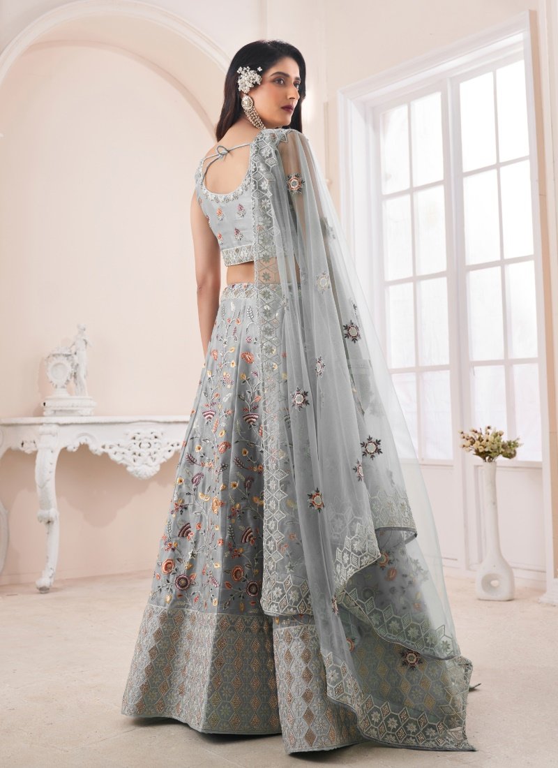 Gray Art Silk Lehenga Choli With Thread, Dori and Zari Work-2