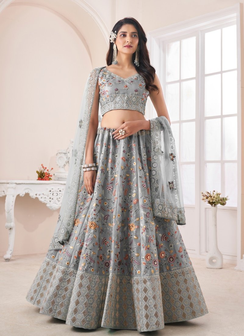 Gray Art Silk Lehenga Choli With Thread, Dori and Zari Work