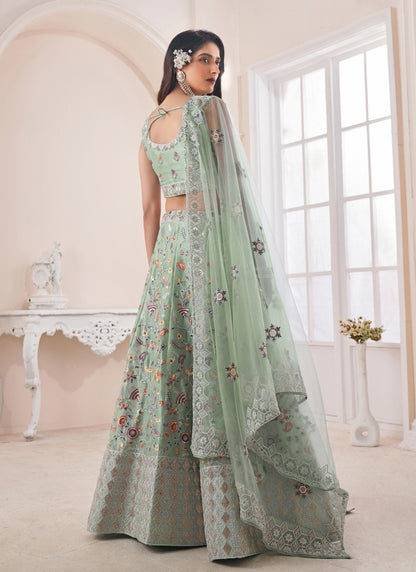 Pista Green Art Silk Lehenga Choli With Thread, Dori and Zari Work-2