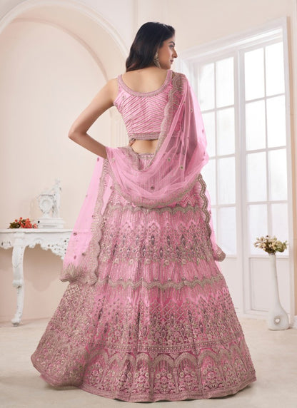 Pink Net Lehenga Choli With Thread, Dori and Sequins Work-2