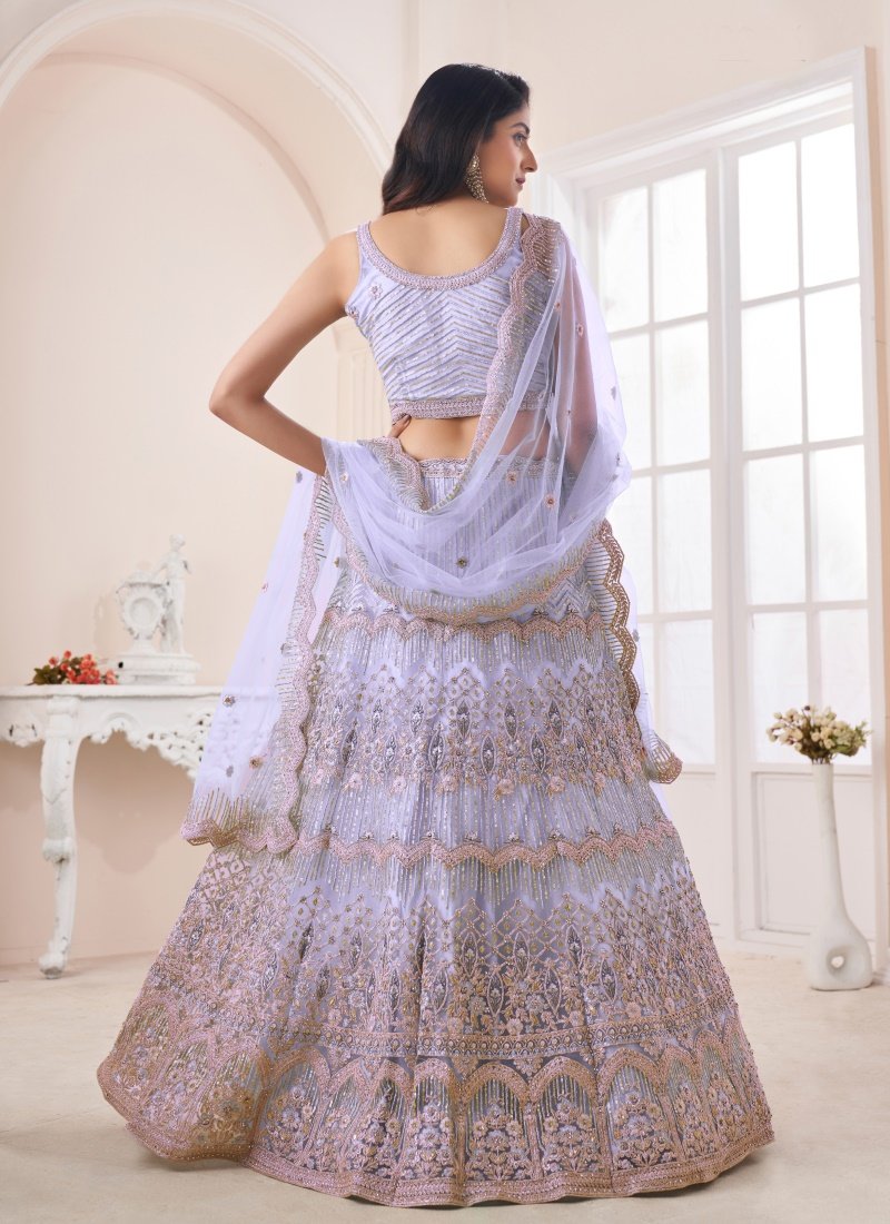 Light Blue Net Lehenga Choli With Thread, Dori and Sequins Work-2