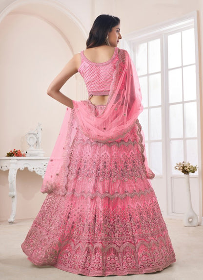 Pink Net Lehenga Choli With Thread, Dori and Sequins Work-2