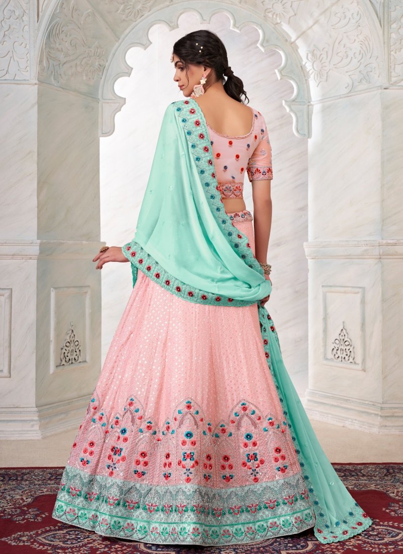 Pink Georgette Lehenga Choli With Thread, Dori and Stone Work-2