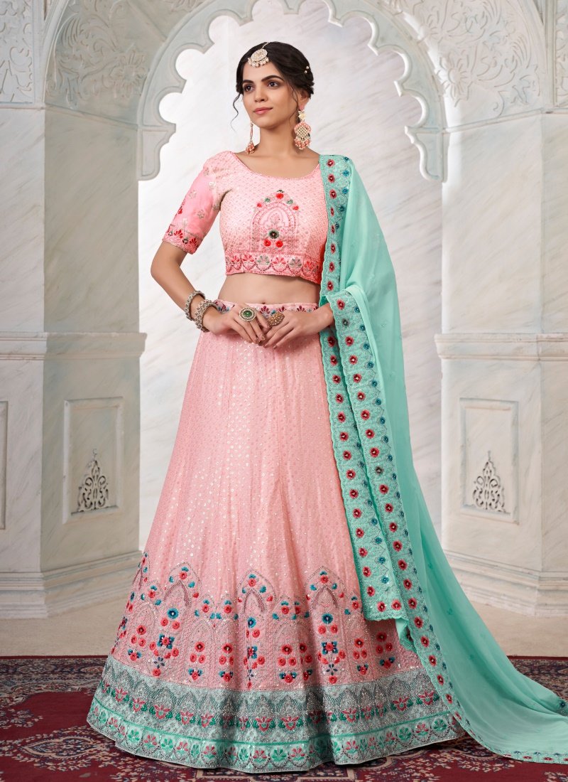 Pink Georgette Lehenga Choli With Thread, Dori and Stone Work