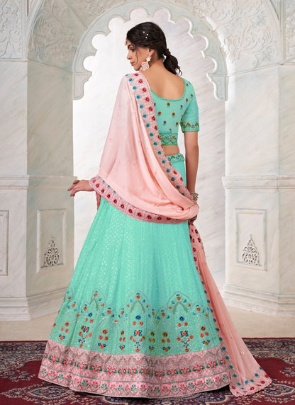 Sea Green Georgette Lehenga Choli With Thread, Dori and Stone Work-2