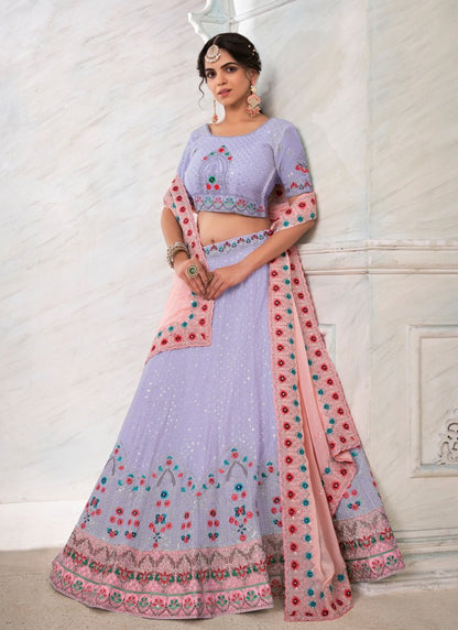 Lavender Georgette Lehenga Choli With Thread, Dori and Stone Work