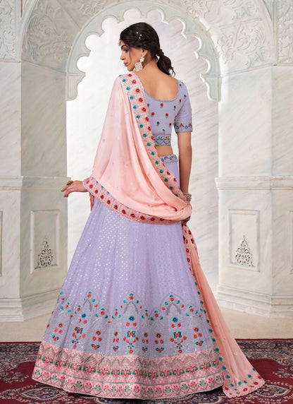 Lavender Georgette Lehenga Choli With Thread, Dori and Stone Work-2