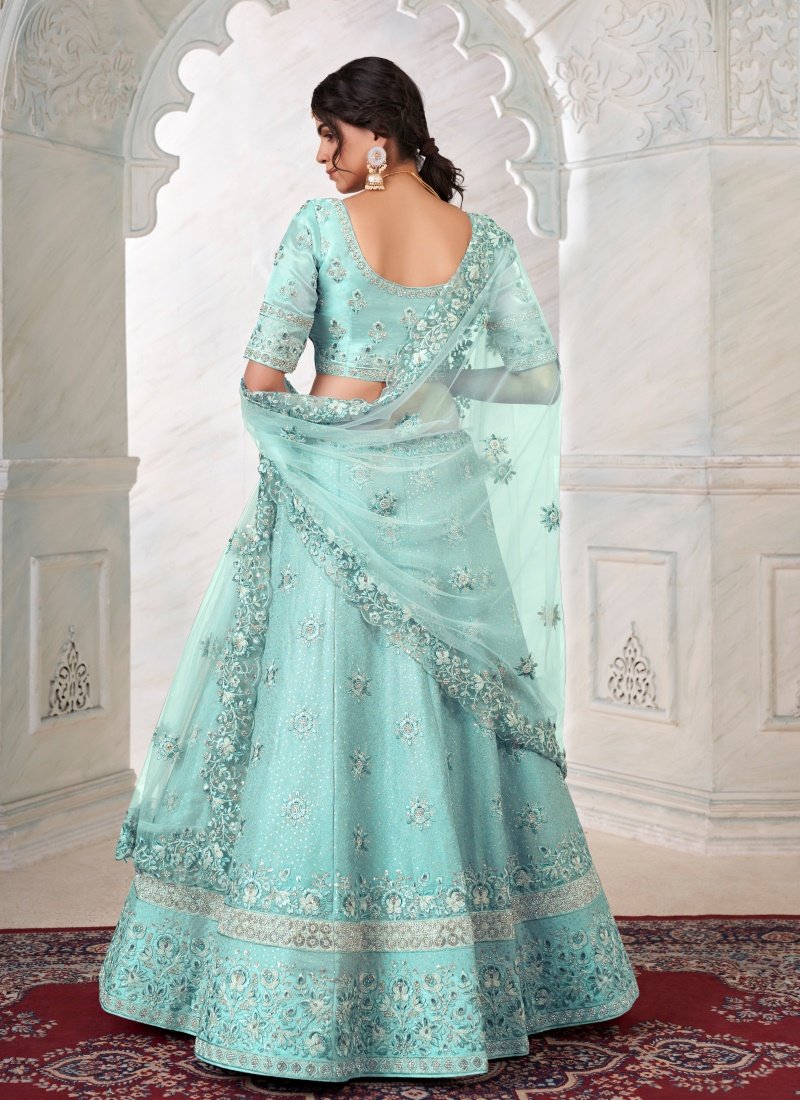 Sky Blue Art Silk Lehenga Choli With Thread, Dori and Sequins Work-2