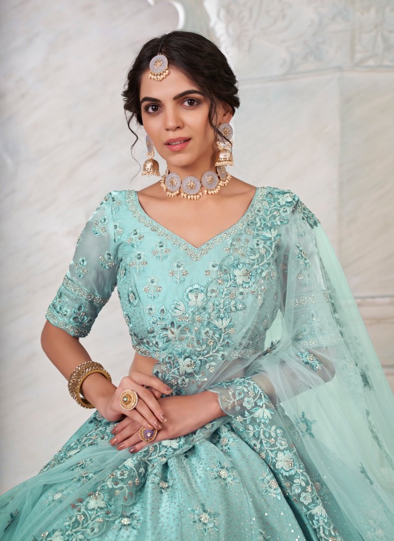 Sky Blue Art Silk Lehenga Choli With Thread, Dori and Sequins Work-2