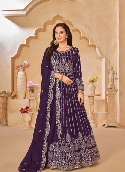 Purple Georgette Embroidered Anarkali Suit