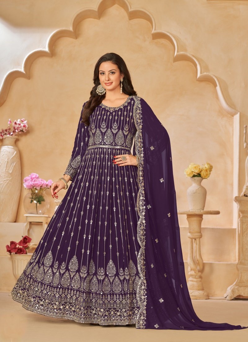 Purple Georgette Embroidered Anarkali Suit-2