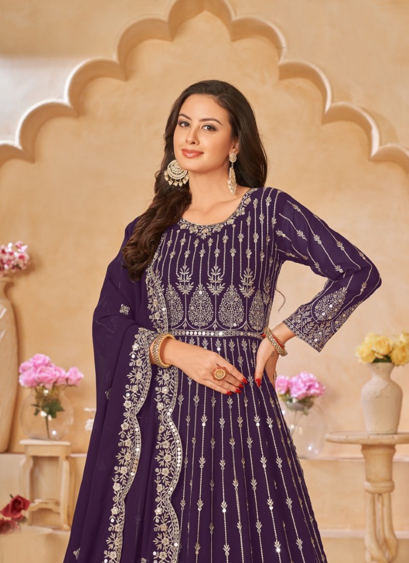 Purple Georgette Embroidered Anarkali Suit-2