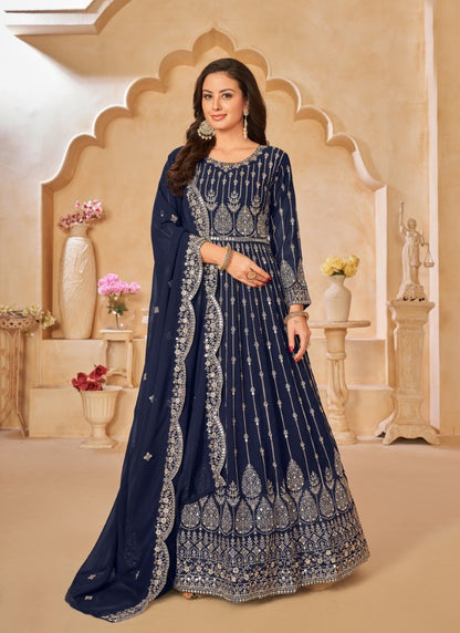 Blue Georgette Embroidered Anarkali Suit