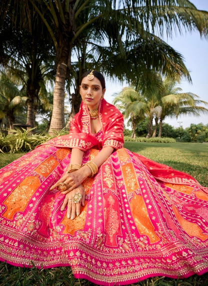 Pink Banarasi Silk Lehenga Choli With Embroidery and Sequins Work