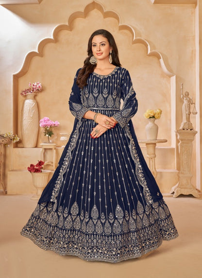 Blue Georgette Embroidered Anarkali Suit-2