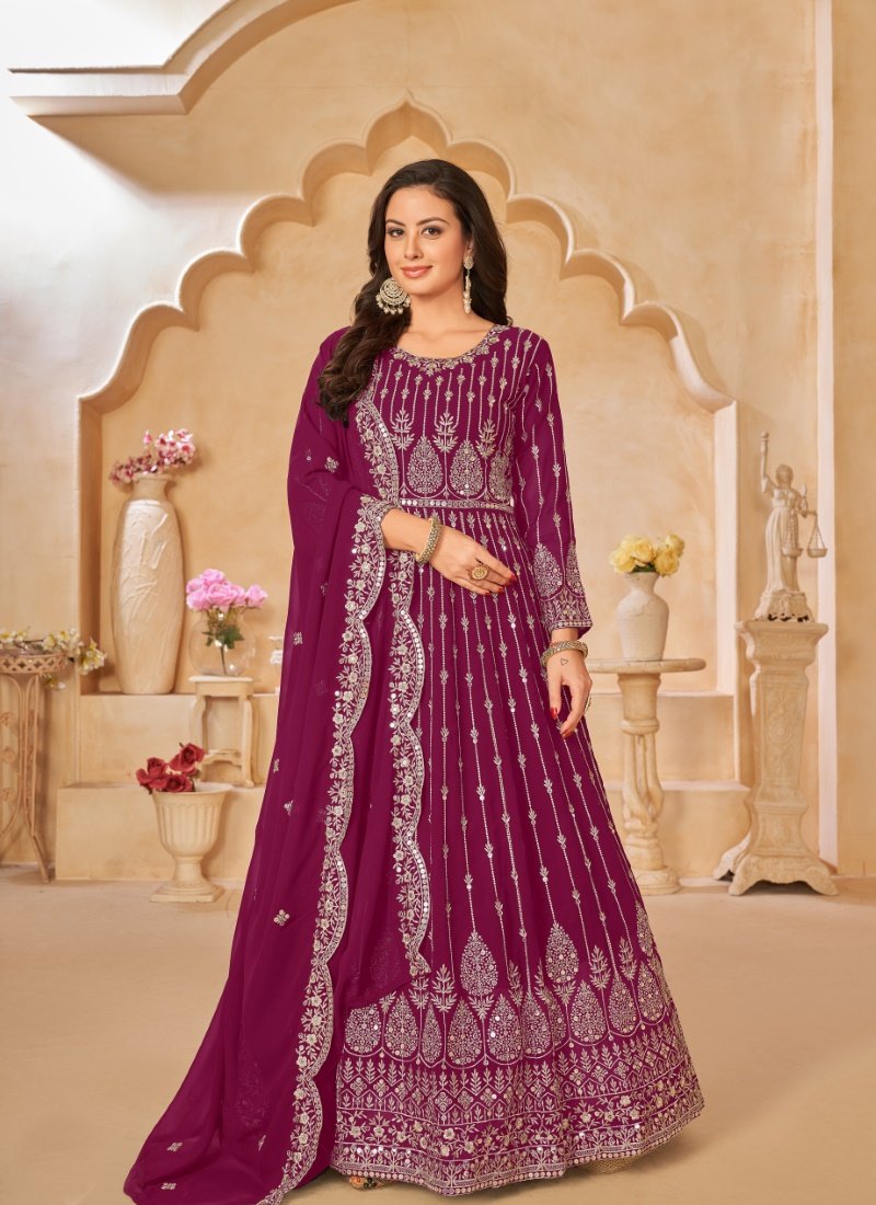 Maroon Georgette Embroidered Anarkali Suit-2