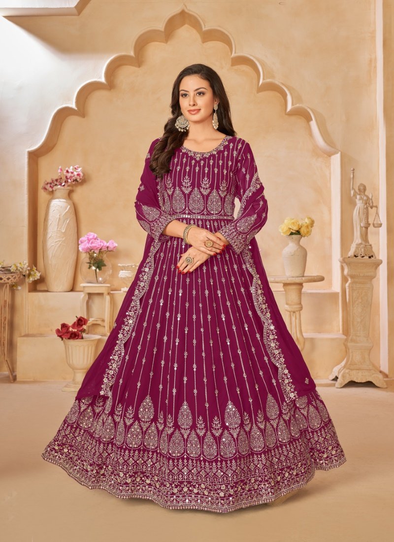 Maroon Georgette Embroidered Anarkali Suit