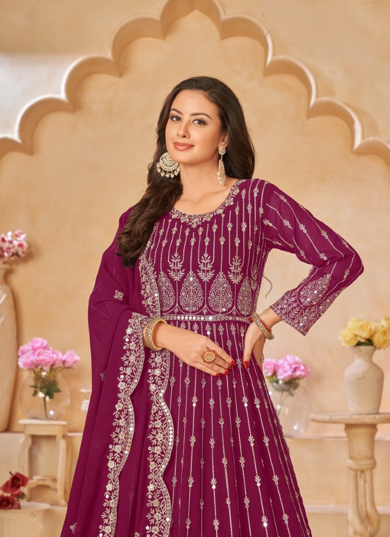 Maroon Georgette Embroidered Anarkali Suit-2