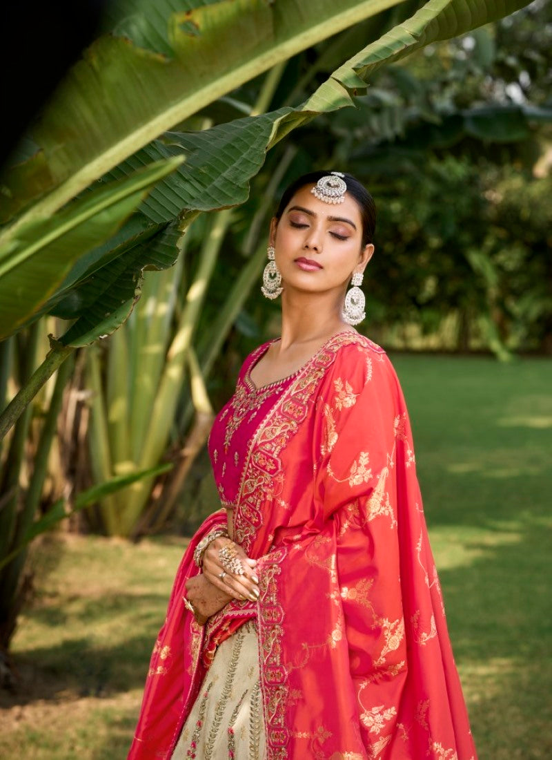 Pink and Orange Banarasi Silk Lehenga Choli With Embroidery and Sequins Work