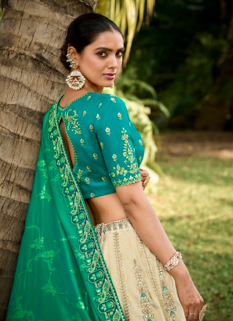 Sea Green Banarasi Silk Lehenga Choli With Embroidery and Sequins Work