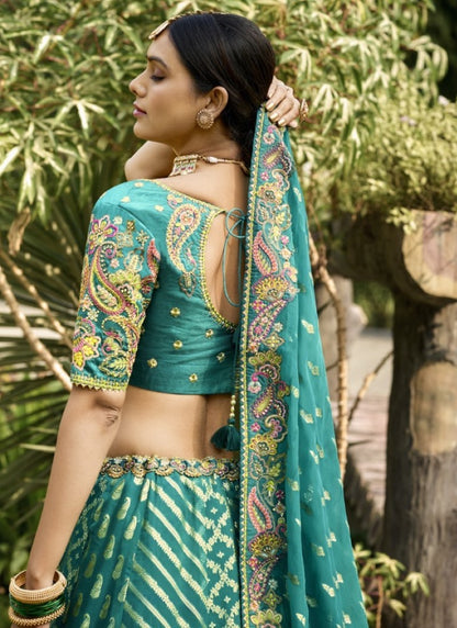 Green Georgette Lehenga Choli With Embroidery and Sequins Work