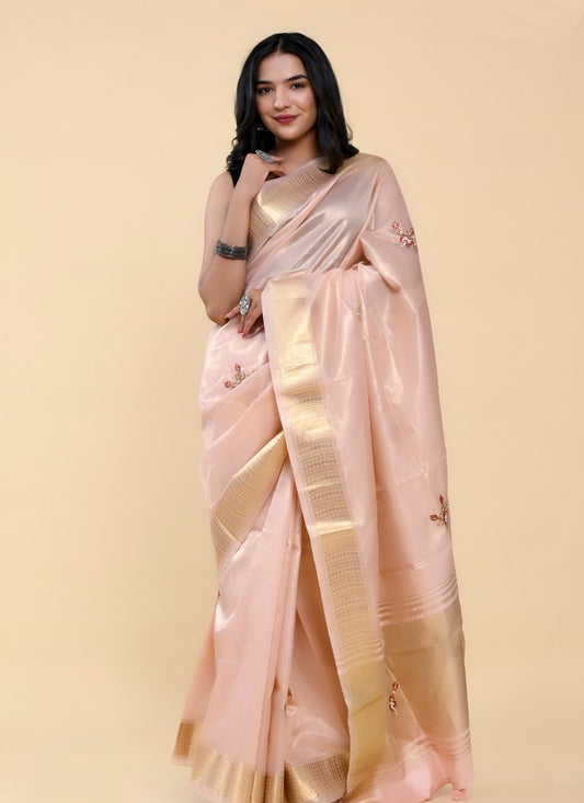 Pink South Indian Pattu Saree With Thread Work and Latkan