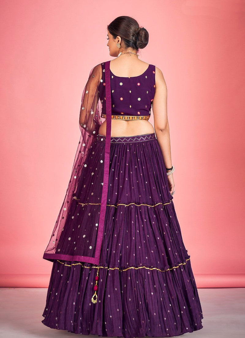 Purple Georgette Ghagra Choli With Thread, Sequins and Mirror Work-2