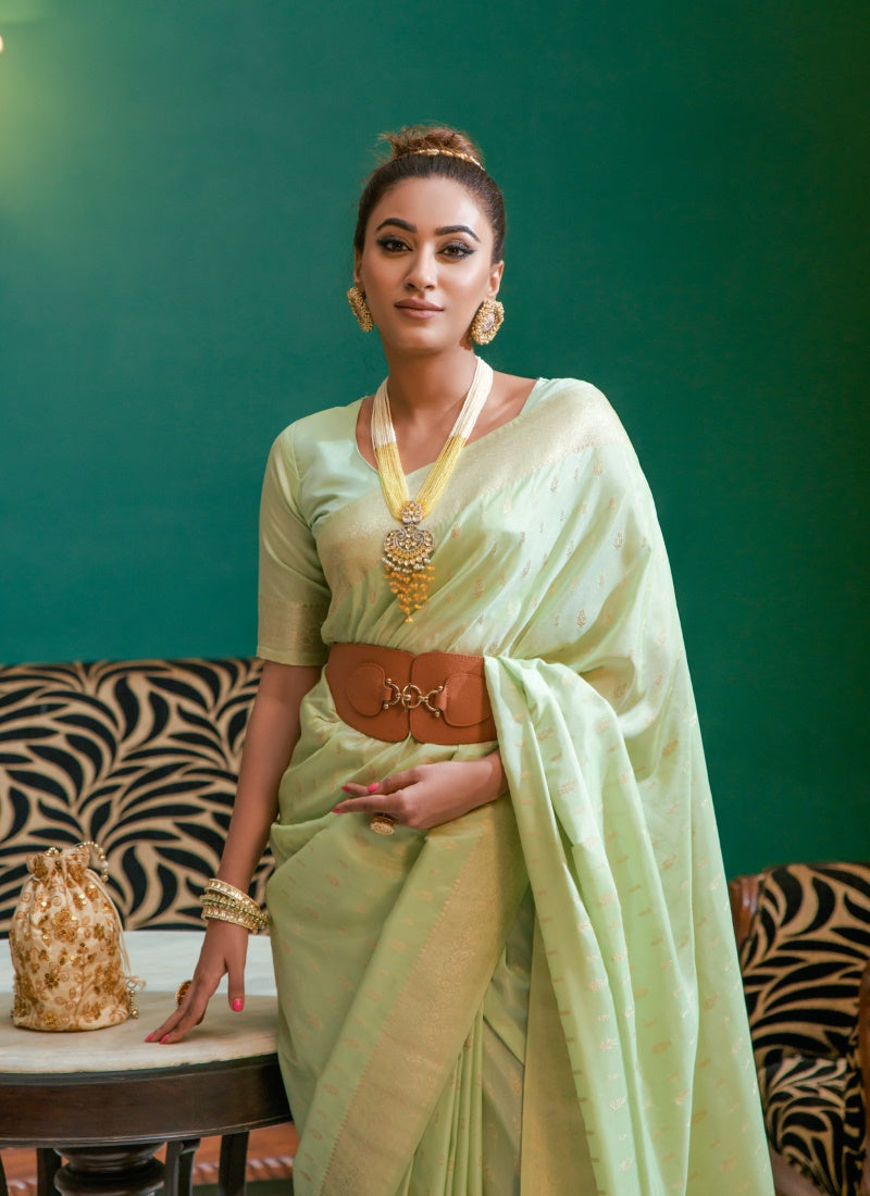 Pista Green Silk Saree With Zari Work-2